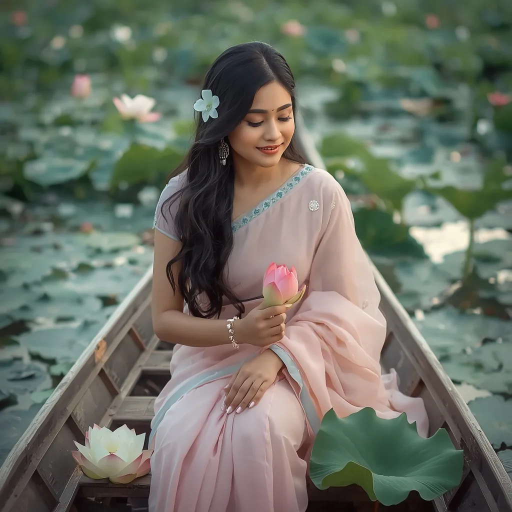 A Beautiful Woman's Gentle Smile in Pink Saree – Girl in Saree Pic in English Image Clarity prompts – AI generated example