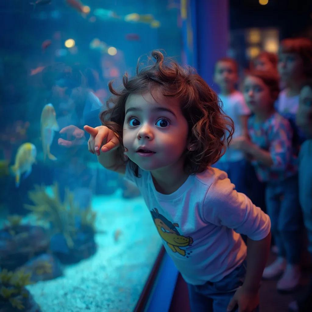 A Cute Girl's Wide-Eyed Wonder at a Aquarium Display – Indian Girl Authentic Rural Village Life prompts – AI generated example