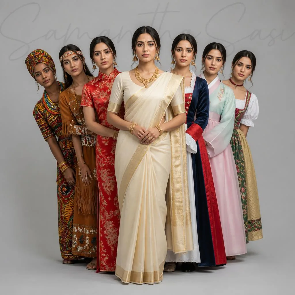Multicultural Unity: Elegant Woman in Traditional Attire Editorial – Girl in Saree Pic in English Image Clarity prompts – AI generated example