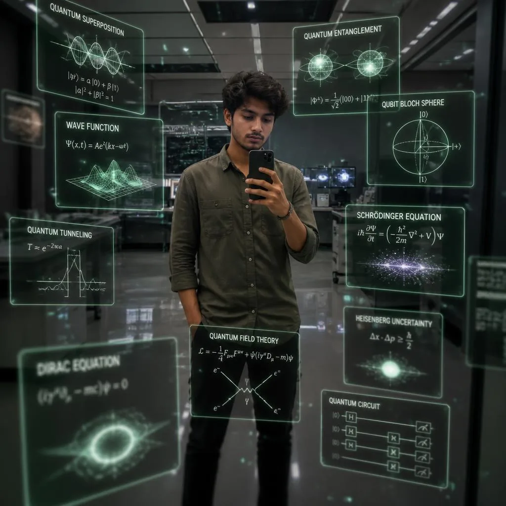 Quantum Physics Projections: A Scientist's Mirror Selfie – cinematic ai prompts – AI generated example