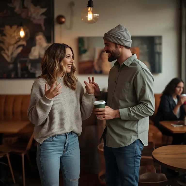 A Playful Couple in a Coffee Shop with Artistic Decor | Playful Couple Captured