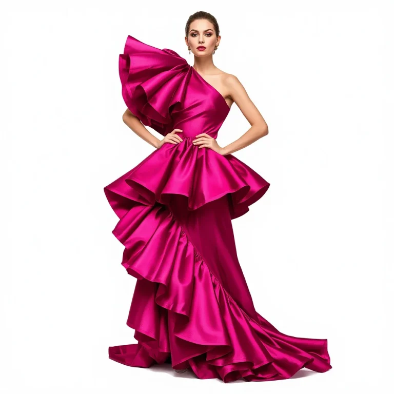 Dramatic Asymmetrical Ruffle Dress: High-Fashion Volume | Prompt for Gemini AI girl style trending Instagram