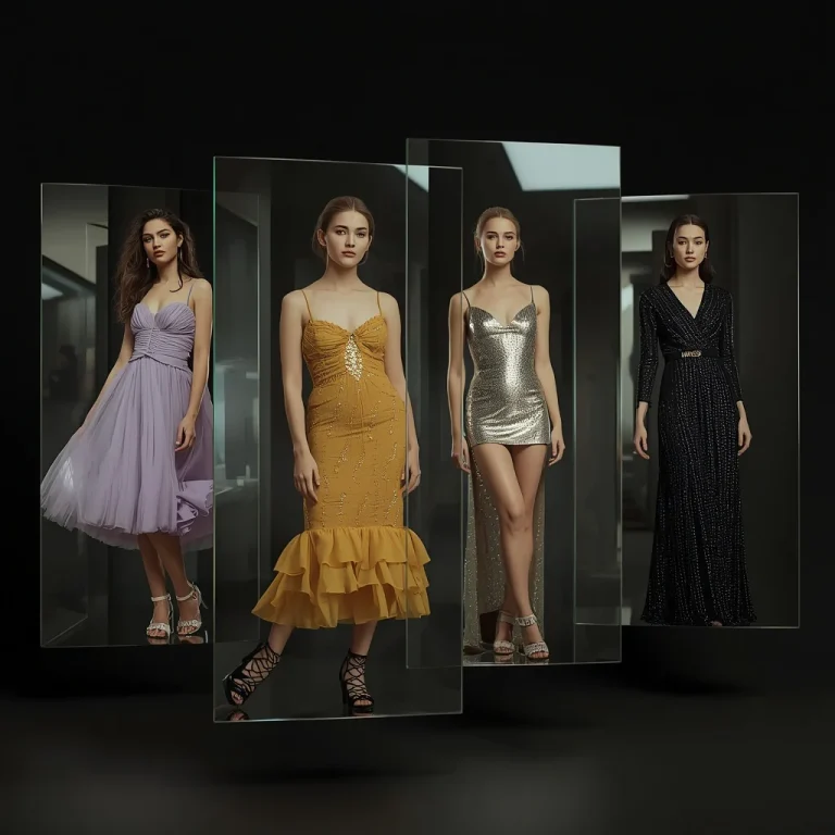 Premium Floating Glass Collage Of Trendy Western Party Wear | Premium Floating Glass