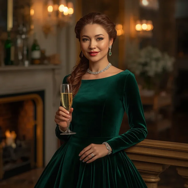 Regal Emerald Green Velvet Gown: A Grand Winter Ball | Ultra-realistic Opulent Cinematic