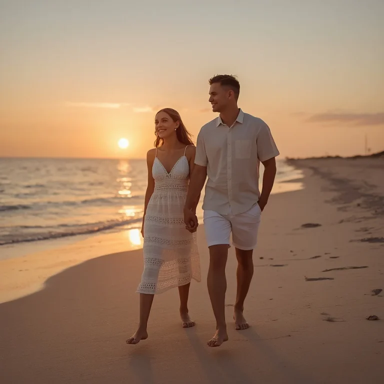 Romantic Couple In White And Beige Summer Outfits | Prompt seen couple hug AI photo free
