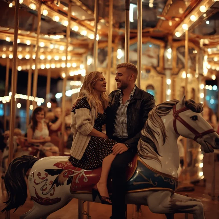 Romantic Couple Sharing Laughter on a Carousel Ride | Romantic Couple Shares