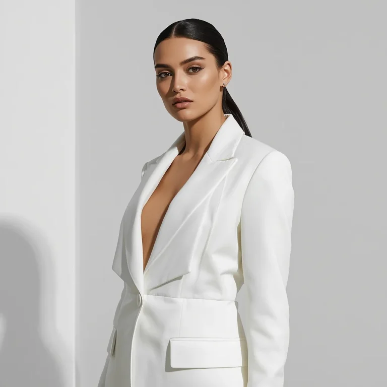 Sleek and Structured: A Woman in a White Tailored Blazer | gemini ai photo